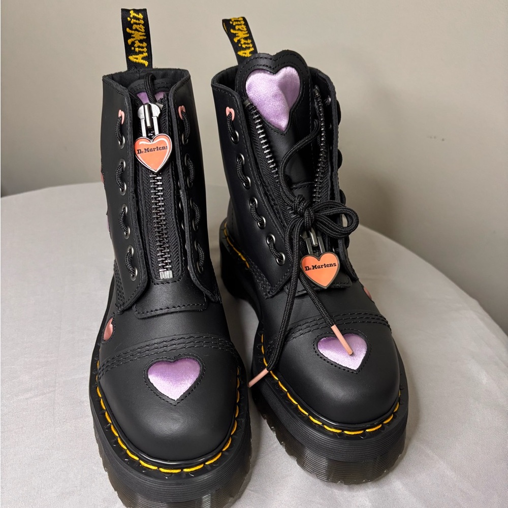 Dr. Martens Black Boots with Orange and Purple Hearts